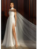 Halter Ivory Chiffon Tulle Slit Wedding Dress